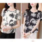 Large Size Women's Fashion Printing T-shirt Women's Summer Thin Section Fat Mother Western Style Loose Round Neck Top Bottoming Shirt