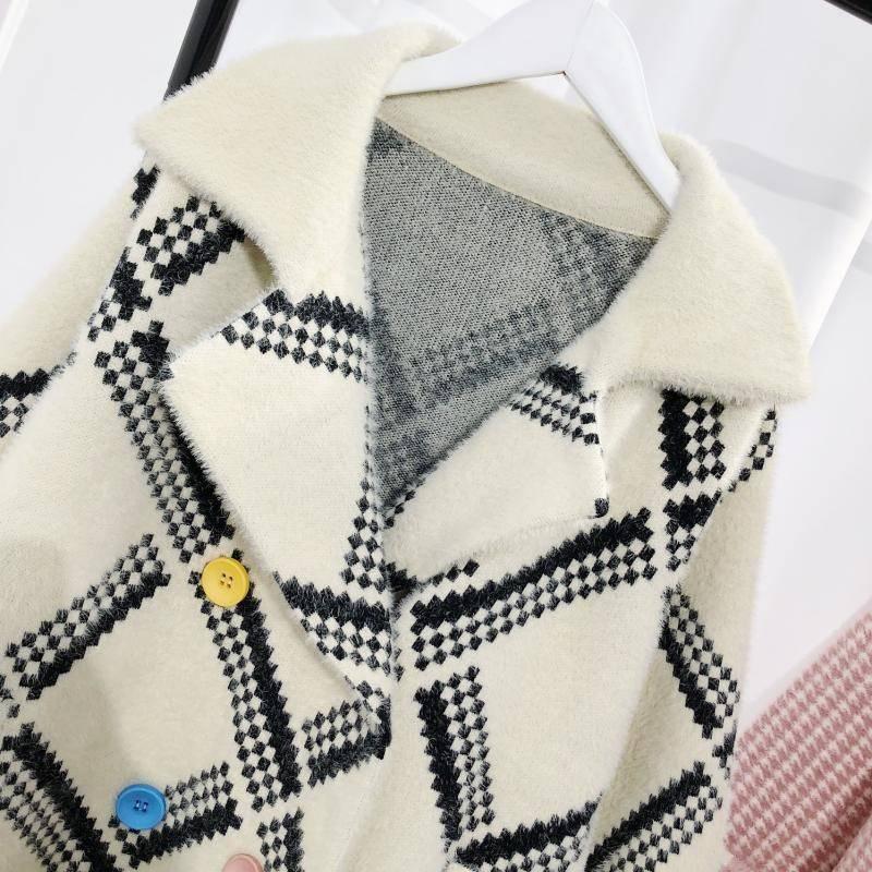 Women's Coat Stripe Placket Decorated Long Plaid Wool Coat Women Winter Jacket Overcoat