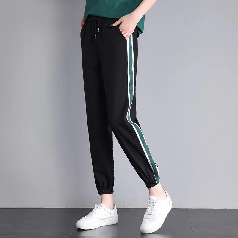Pants Female Summer Ice Silk Cotton Linen Student Korean Casual Pants Nine Points Harem Pants Loose Sweatpants