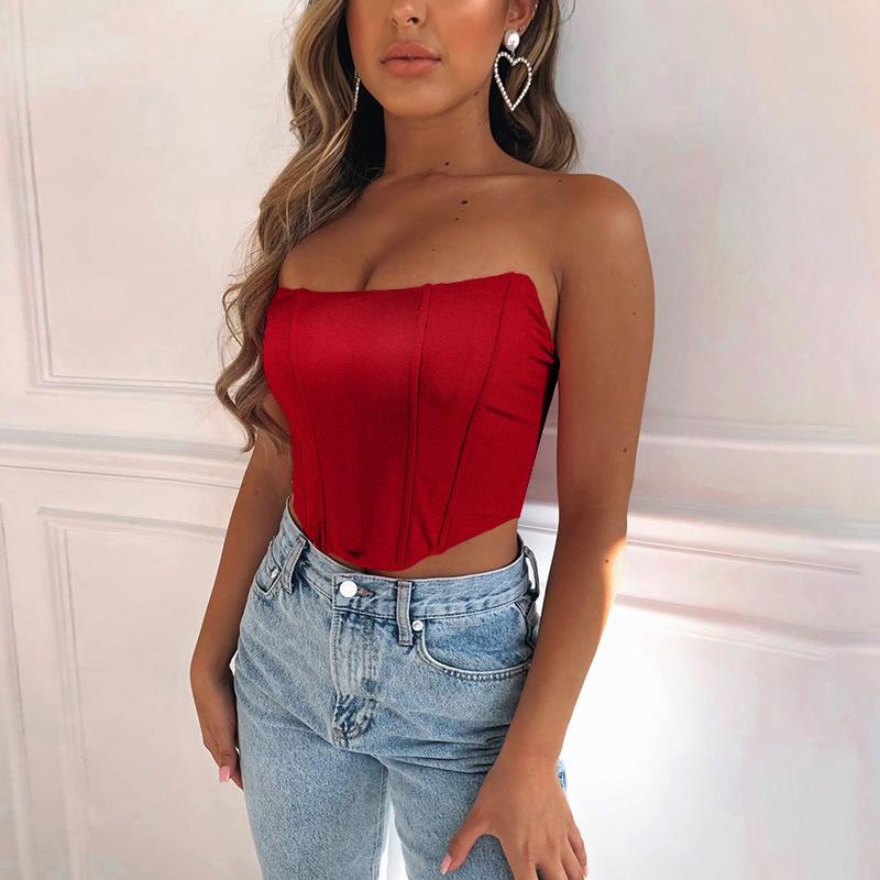 Sleeveless Sexy Corset Off Shoulder Velvet Crop Tops Vest Female Underwear Backless Bustier Top Solid Summer Women's Clothing Halter Bar