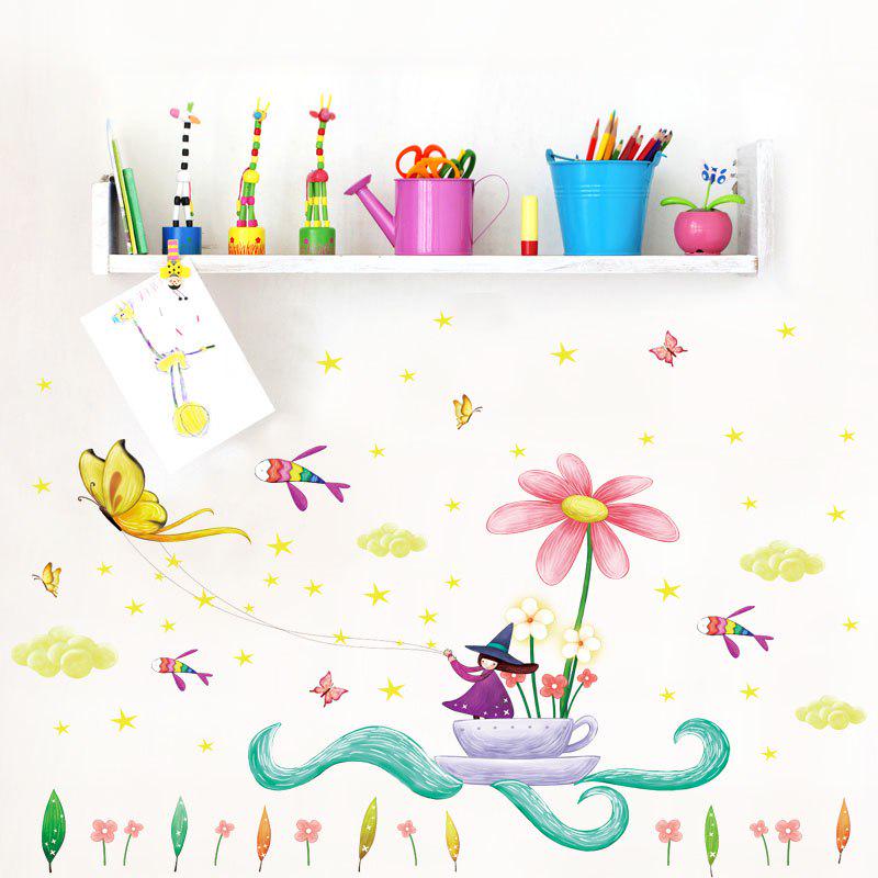 Cartoon Fly Witch Butterfly Flowers Fish Wall Stickers for Kids Rooms Kitchen Bathroom