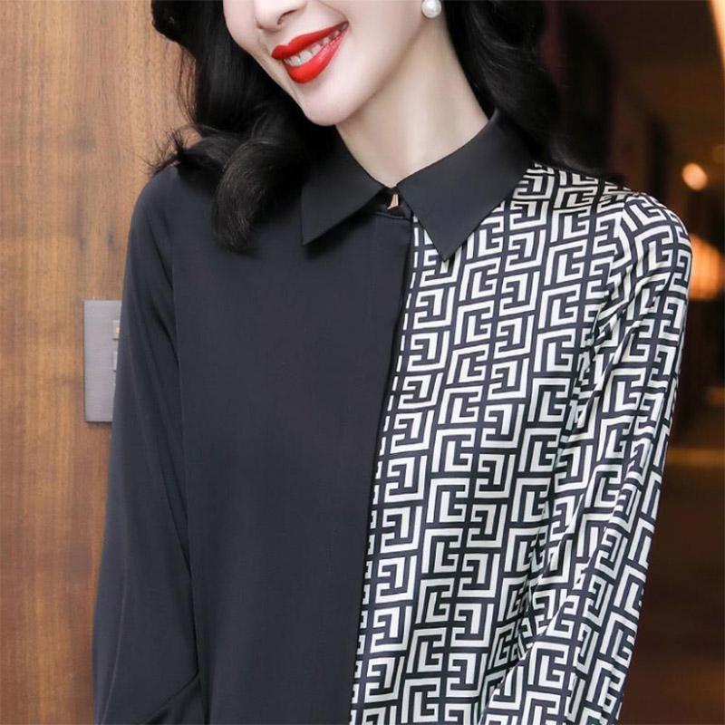 Large Size Satin Chiffon Shirt Women's Long-sleeved Simple Western Style Is Thin Mother Style Temperament All-match Small Shirt