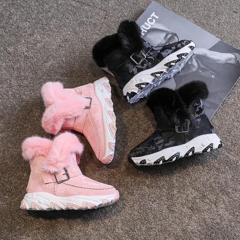 Winter Children's Snow Boots Flat Bottomed Plush Warm Children's Cotton Shoes Wool Mouth Boots Snow Boots
