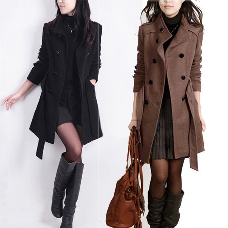 Women Coats Winter Trench Coat Fashion Woolen Long Coat Tops Women's Elegant Double Breasted Coat