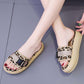 Size35-40 Summer Women Slippers Bohemian Beach Wear-resistant Slippers Wedge Platform Leopard Print Sandals Outdoor High Heels