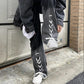 American High School Tide Cards Gradient Straps Jeans Female Spring Autumn Loose High Waist Wild Trousers Tide