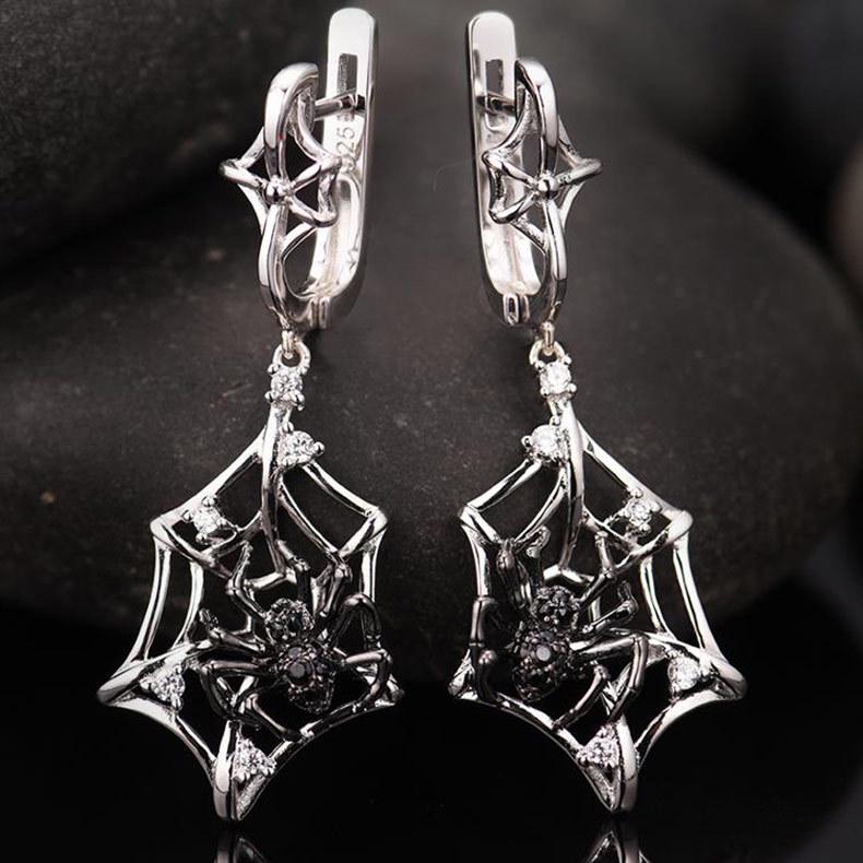 Personaliy Spider Net Shaped Dangle Earrings Gothic Silver Hollow Earrings for Women Partyl Jewelry