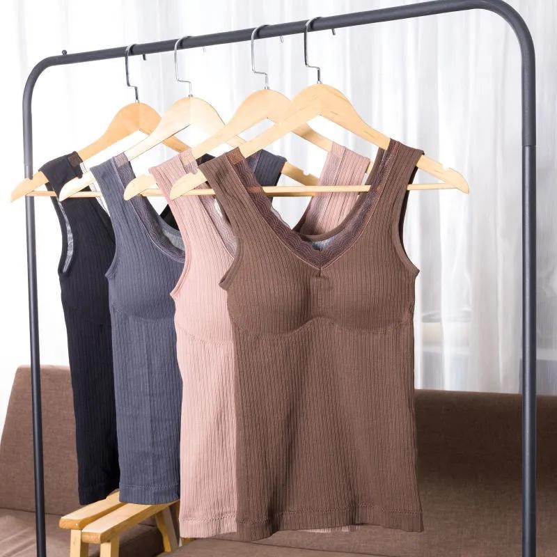 Sexy Winter Clothing Thermal Vest with Pad Women Velvet Warm Thermal Underwear Sleeveless Slim Seamless V Neck Lace Undershirt