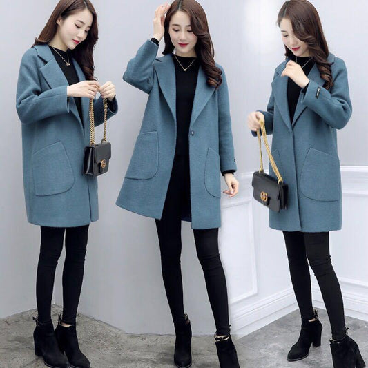 Autumn Women's Wool Coat Long Woolen Coat Single Breasted Female Autumn Winter Wool Coats Jacket