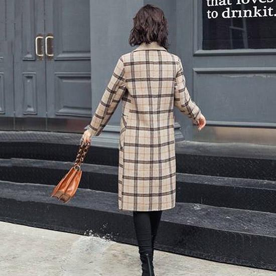 Long Women's Coat Lapel 2 Pockets Wool Jackets Coats Female Outerwear Lady Overcoat Women Wool Coat