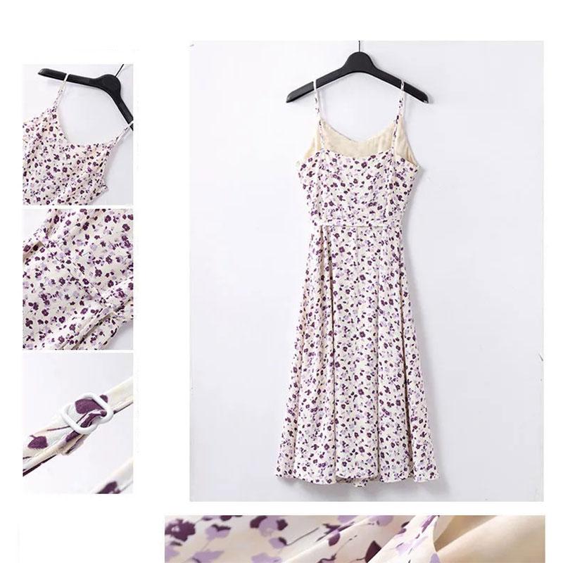 Women's Summer Casual Suit Large Size Blazer + Chiffon Floral Sling Dress Two Piece Ladies French Elegant Dress Suit