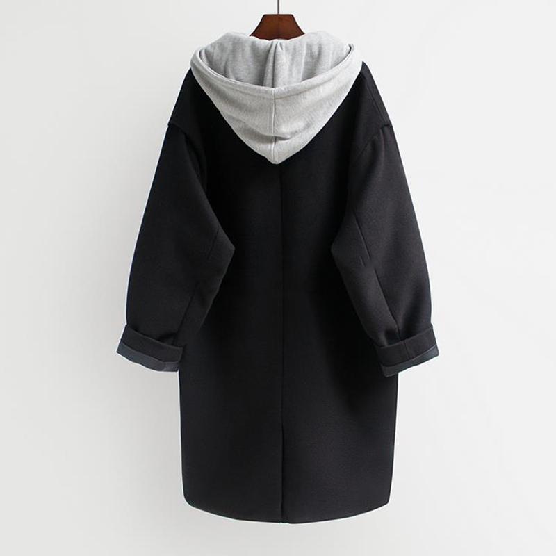 Thickened Fake Two-piece Woolen Coat 2021 Autumn and Winter Women's Korean Mid-length Loose Plus Cotton Woolen Coat