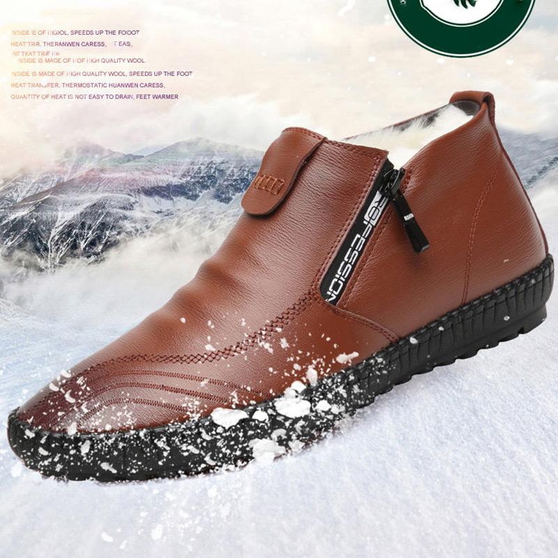 Winter Leather Cowhide High-top Cotton Shoes Men Plus Velvet Warm Leather Shoes Wool Lining Shoes