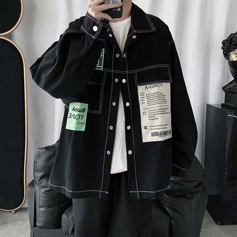 Spring and Autumn Stitching Men's Denim Jacket Trend Student Youth Loose Overalls