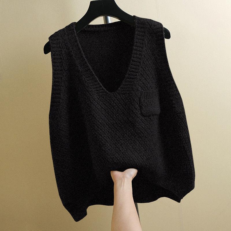 Spring and Autumn Sleeveless Waistcoat V-neck Knitted Vest Sweater Fashion Solid Color Women's Vest