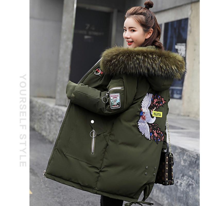 Women Elegant Lady Faux Large Fur Collar Hooded Down Parkas Thick Warm Cotton-Padded Long Jacket