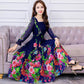 Big swing skirt long skirt spring and autumn plus size floral dress chiffon long sleeve dress