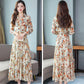 Big swing skirt long skirt spring and autumn women's floral chiffon long-sleeved dress long section