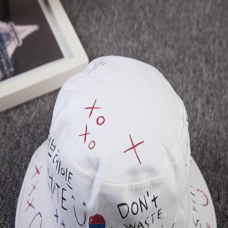 Unisex Alphabet Graffiti Print Fisherman Hat Outdoor Sunshade Fishing Hat Casual Cotton Bucket Hat