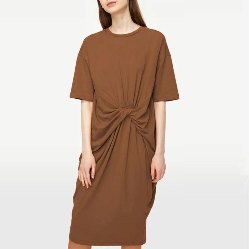 New Spring and Summer Women's Fashion Casual Twist Round Neck Loose Large Waist Dress