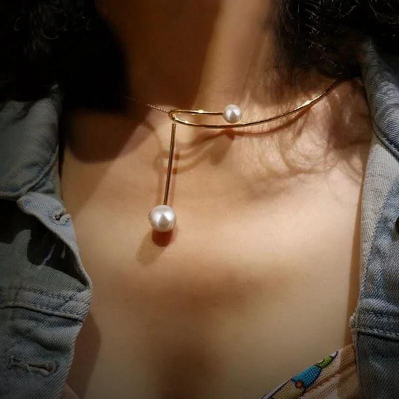 Pearl Necklace Pendant Clavicle Collar Neck Chain Jewelry Chokers for Girl Gold Choker Personalized Chain Necklaces Pendant Necklaces Women's Gifts