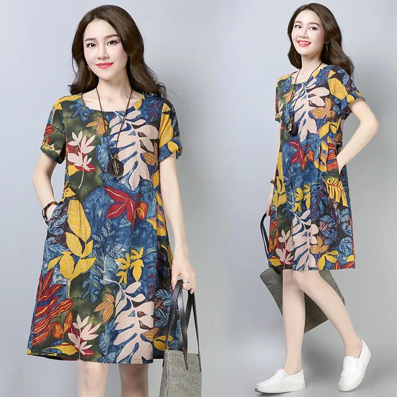 Plus Size Bohemian Dress Short Sleeve Short Dress Casual Comfort Cotton Dresses Birthday Dresses for Women