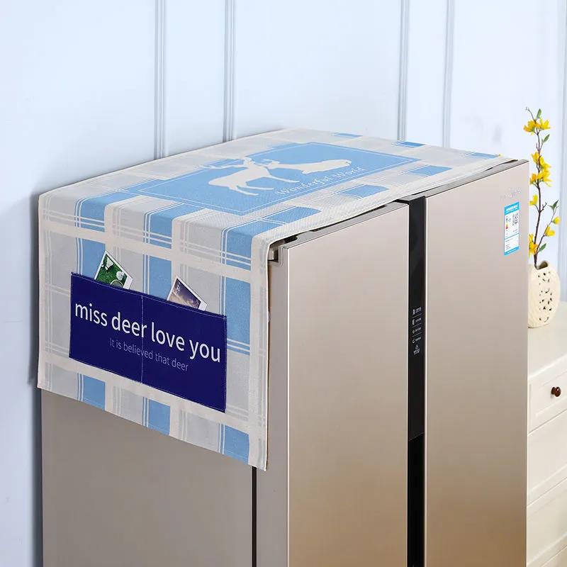 Cotton and Linen Refrigerator Cover Cloth Cartoon Printing Refrigerator Cover Washing Machine Storage Household Dust Cover