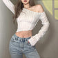 Spring, Summer and Autumn Women's Solid Color Slim Fit Cropped Navel Fashion Irregular Slanted Shoulder Long-sleeved T-shirt