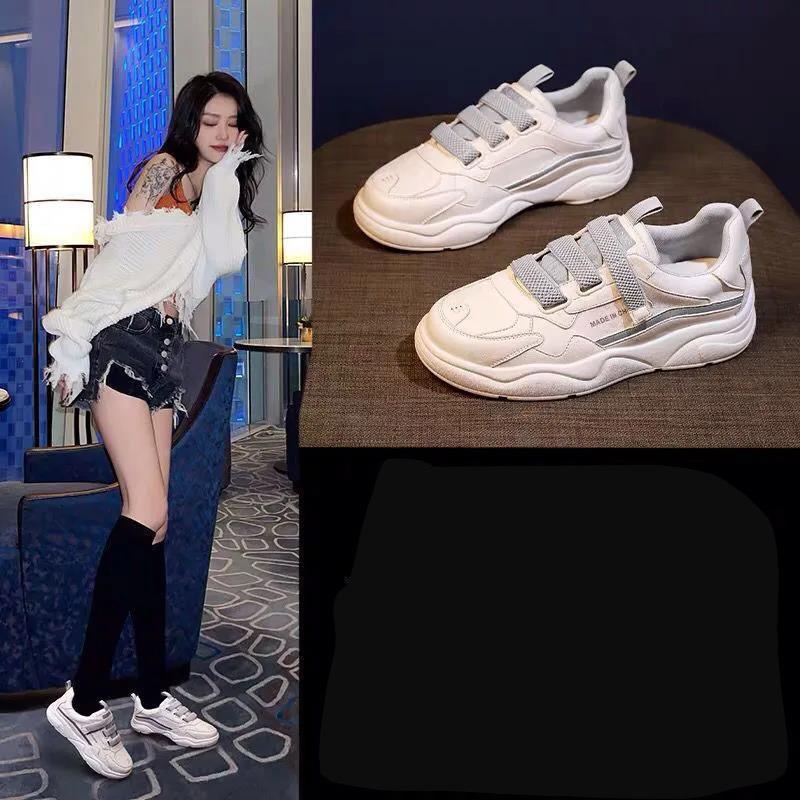 Little White Shoes Women's All-match Sports and Leisure Board Shoes Ins Velcro Thick Bottom Platform Student Shoes