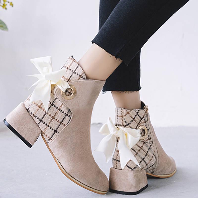 Autumn and Winter Martin Boots Female Bow Boots Boots Wild Thin Boots Thick with Short Tube