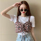 Summer Korean Version  The White Simple Short-sleeved T-shirt Plus Sweet Floral Sling Two-piece Jacket Women