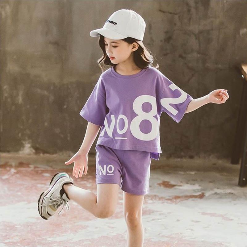 Children's Clothing Girls Short-sleeved Shorts Suit Summer Light Sports Casual Loose Breathable Children's Two-piece Suit