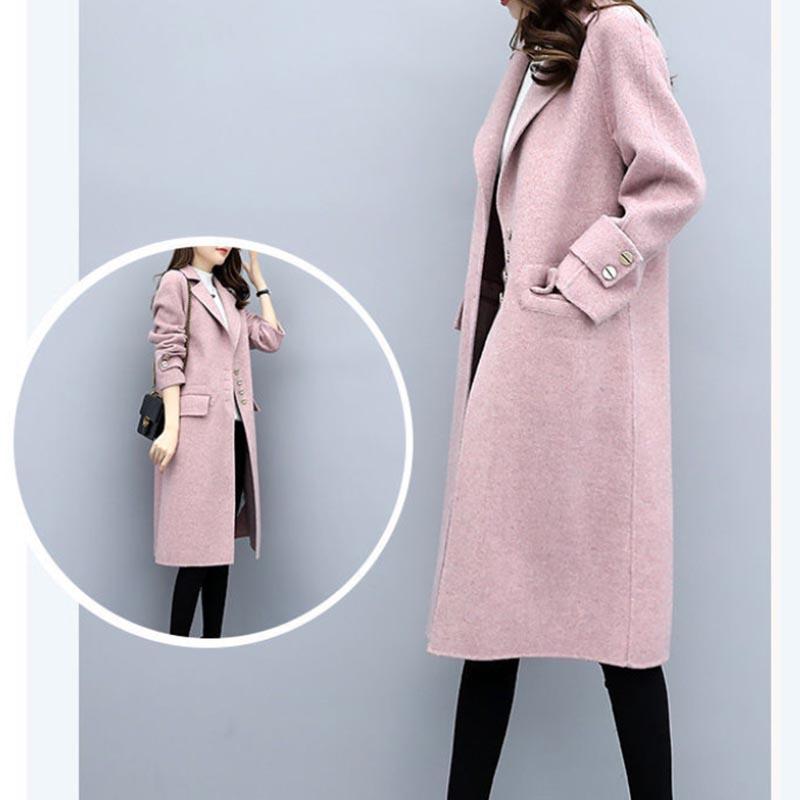Coat Women's Mid-length Autumn and Winter Woolen Loose and Thin Over The Knee Popular Woolen Coat