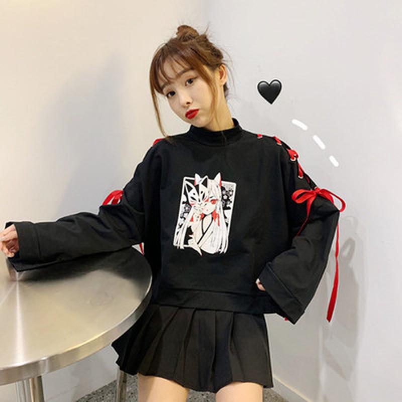 Women's Clothing Anime Printed Cross Ribbon Men's T-Shirt Harajuku Spring Cotton Top Hoodies