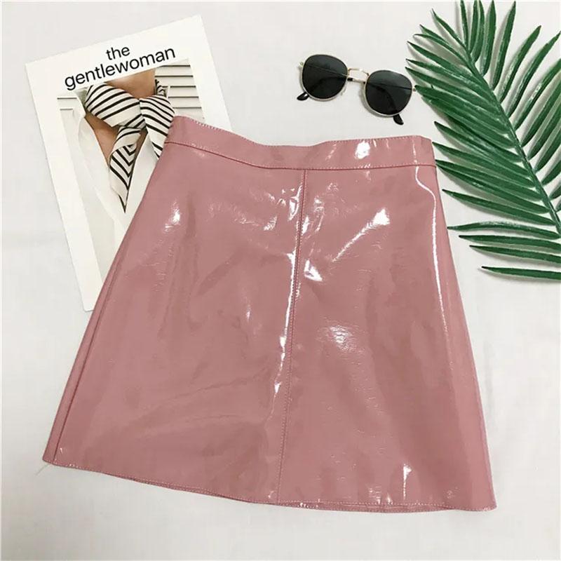 High Waist Hips Glossy Bright Leather Skirt Anti-glare A-line Skirt Pu Short Skirt All Match Casual Mini Leather Skirt