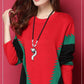 Autumn Winter Long Base Sweater Dress Large Size Loose Sweater Dress Contrast Color Pullover Knitted Dress