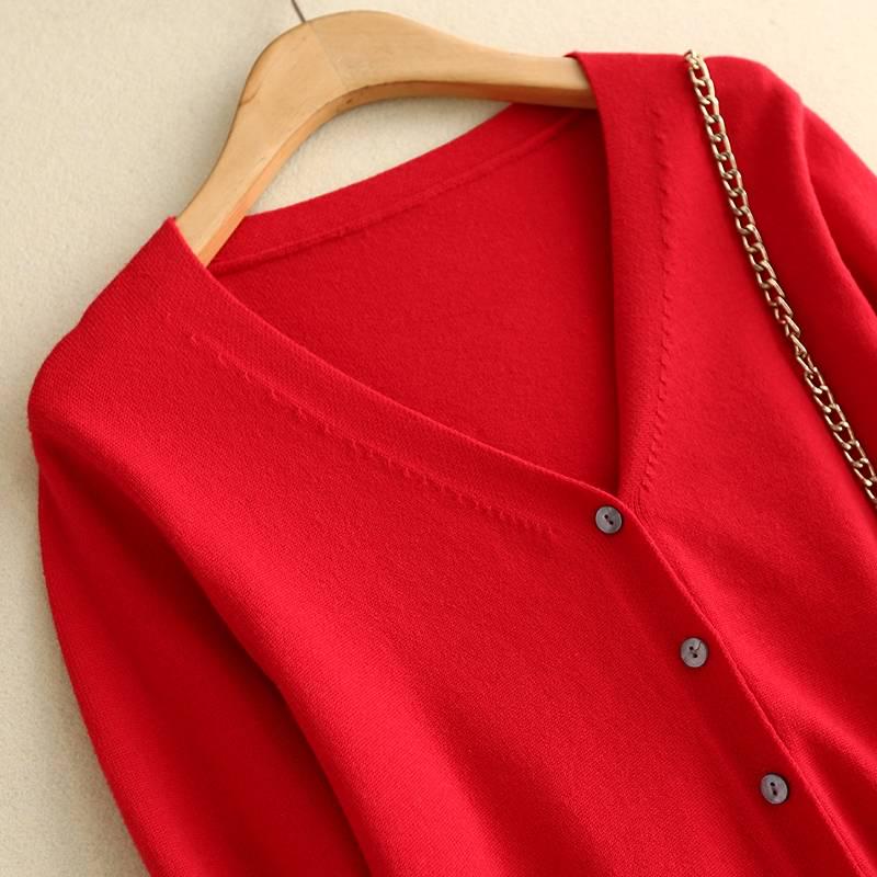 Knit Cardigan Women's Short Sleeve Jacket Cardigan V-neck Solid Color Large Size Sweater