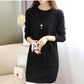 Women's Mid-length Knit Sweater  dress Winter Loose Round Neck Pullover Sweater Thick Knitwear Skirt with Pockets