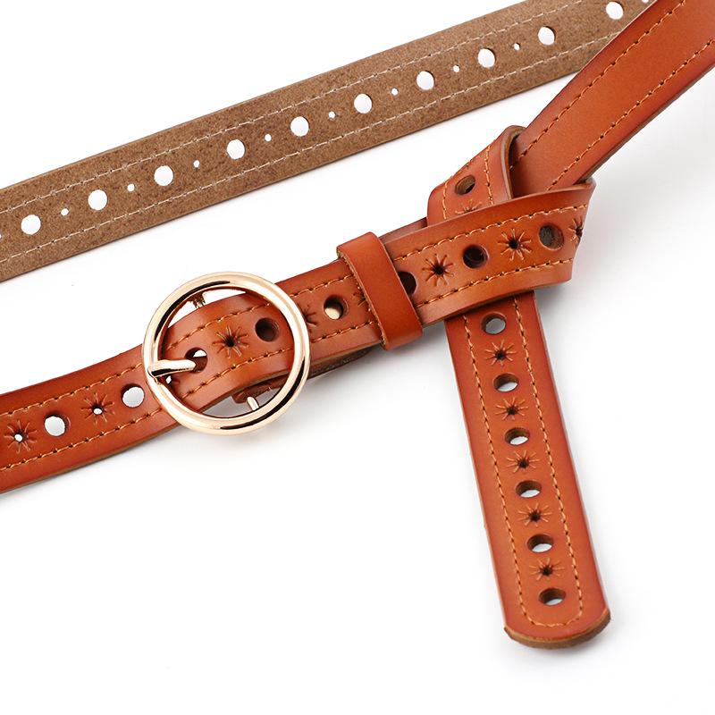 Round Buckle Leather Belt Ladies Hollow Belt Fashion Wild Jeans Belt Casual