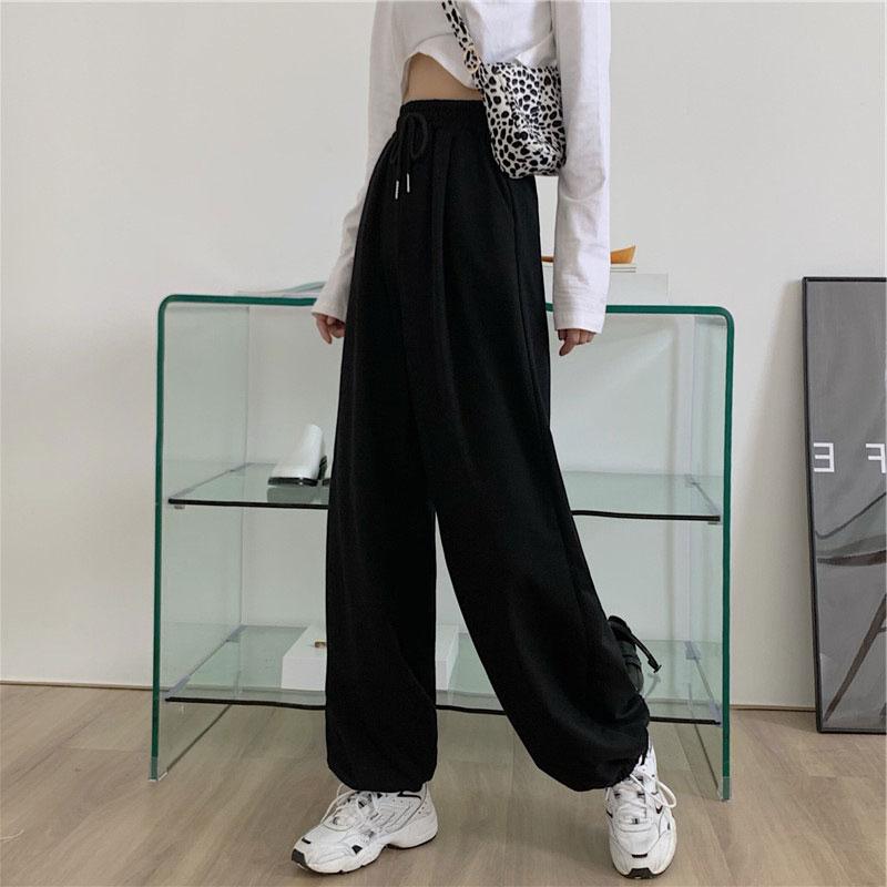 Gray Sports Sweatpants Women Autumn and Winter Wear High Waist Loose Wide-leg Pants Plush Casual Drape Black Trousers Track Pants Jogging Streetwear