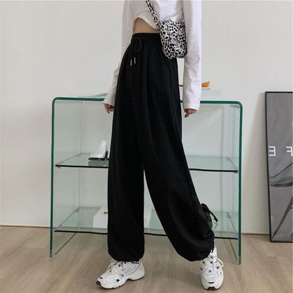Gray Sports Sweatpants Women Autumn and Winter Wear High Waist Loose Wide-leg Pants Plush Casual Drape Black Trousers Track Pants Jogging Streetwear