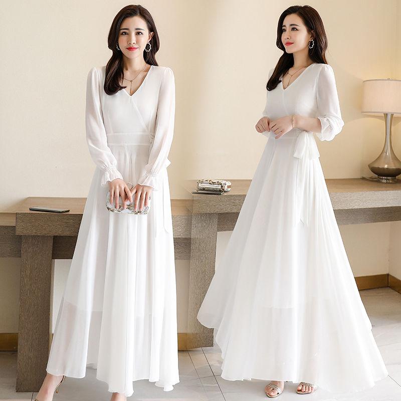 Chiffon Dress Spring and Autumn Chiffon Short-sleeved Dress Female Temperament Slim Slimming Long Skirt Female Plus Size Dance Skirt