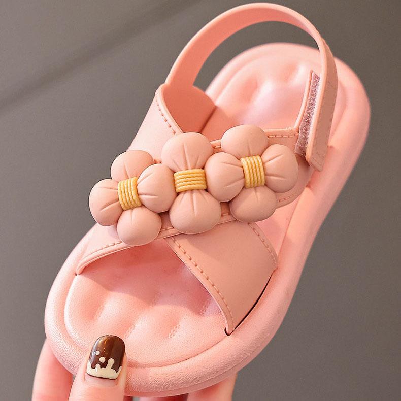 Children's Sandals Summer Girl's Princess Non-slip Soft Sole Beach Sandals Kid's Large Size Solid Color Flowers Sandals