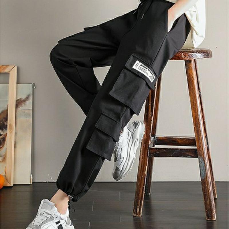 Overalls for Male and Female Students Ins Tide Korean Version of Straight Leg Beam Fashion Versatile Multi-pocket Harlan Sports Casual Pants