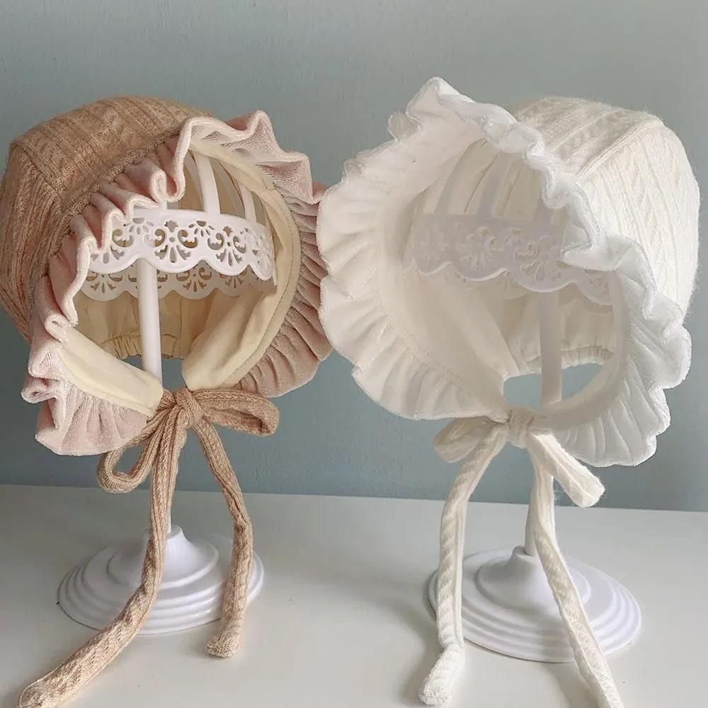 Baby Windproof Hat Tire Hat Full Moon Hundred Days Autumn Hat Winter Double Layer Princess Hat Lace Lace Lace Up Baby Girl Palace Hat