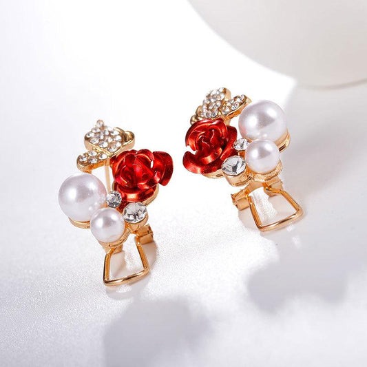Ear Clip Temperament Exquisite Fashion Rhinestone Pearl Rose Butterfly Bride Earrings Earrings