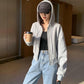 Autumn/winter Hooded Short Sweater High Waist Cropped Long-sleeved Cardigan