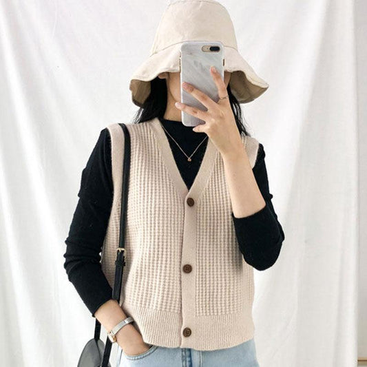 Spring and Autumn V-neck Loose Waistcoat Casual Slimming Cardigan Sweater Sleeveless Knitted Female Top