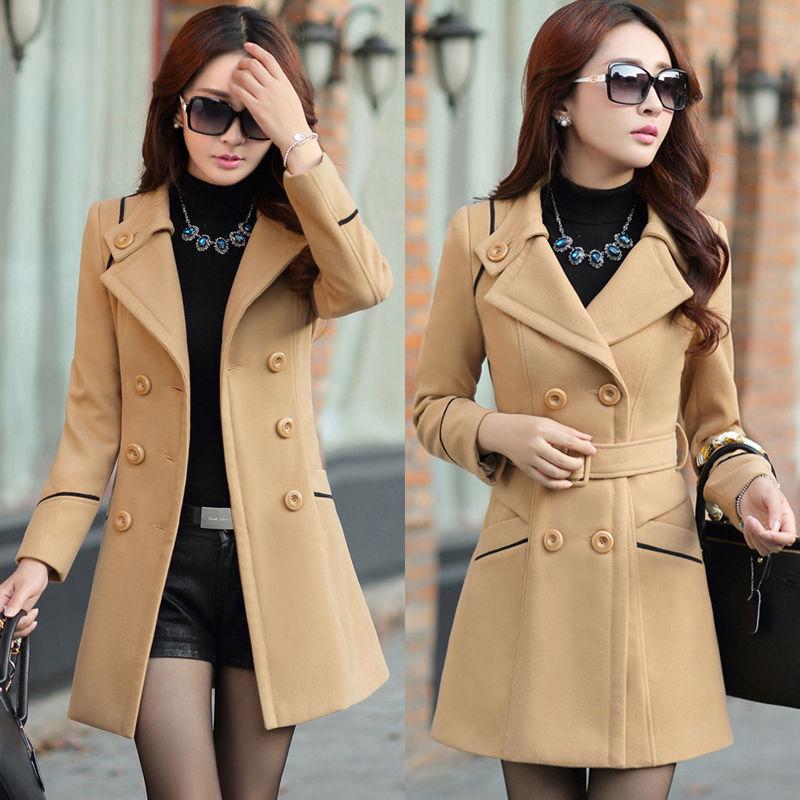 Women Coats Winter Trench Coat Fashion Woolen Long Coat Tops Women's Elegant Double Breasted Coat