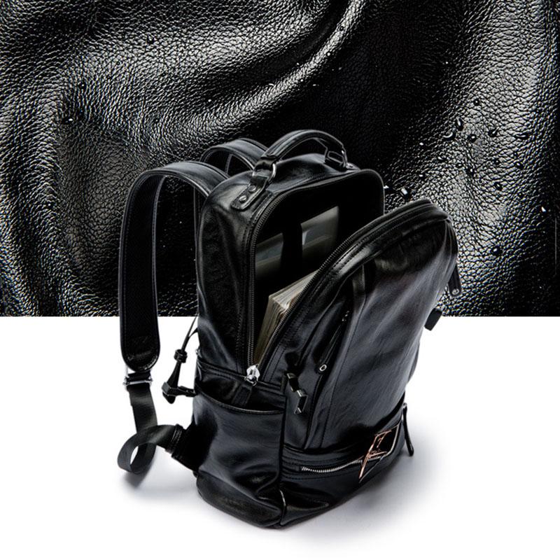 Student Large Capacity Backpack Men PU Leather Waterproof Outdoor Sports Travel Bag Computer Bag